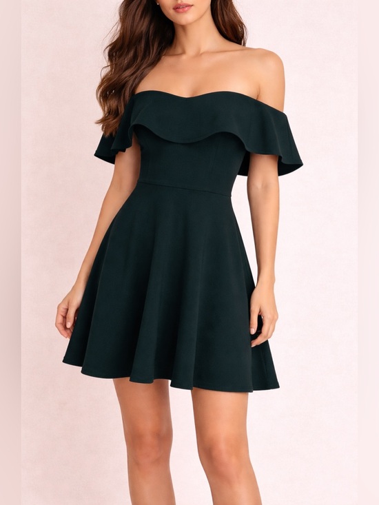 Windsor Dresses & Skirts - Windsor Off Shoulder Fit Flare Mini Dress Dark Green Size Small